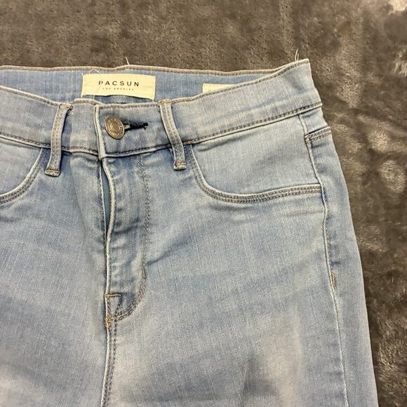 Pacsun Jeans Womens Jegging 27 Blue Light Wash Denim Bikercore Distressed Pants - Picture 3 of 13